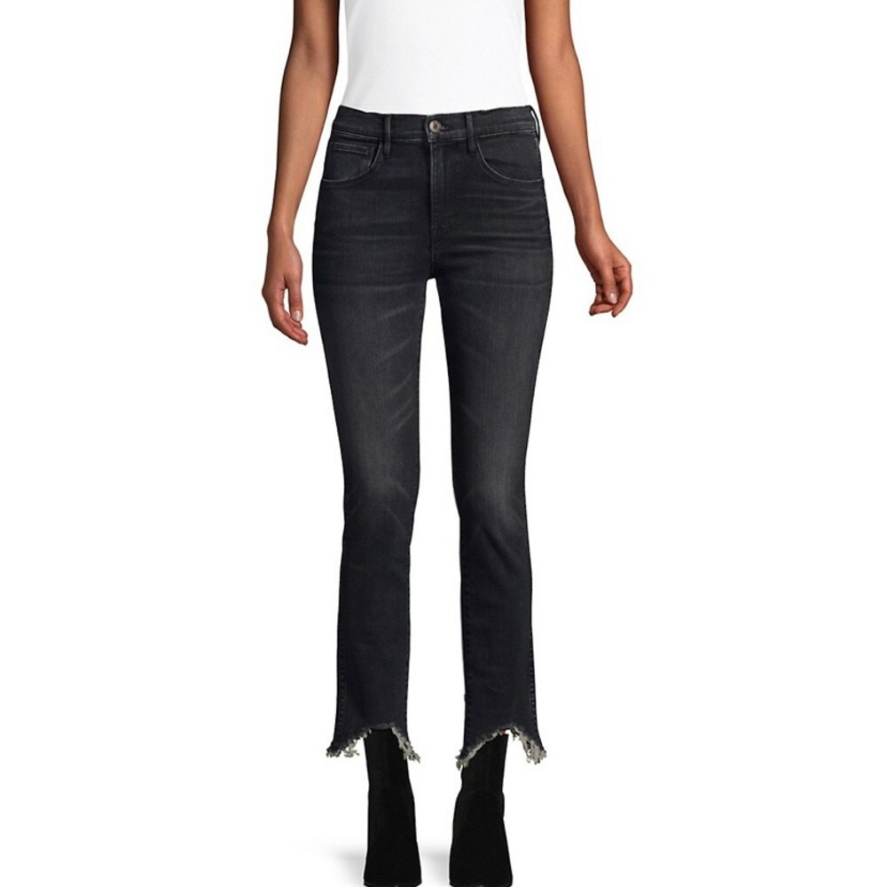 - 3x1 Elise Charcoal Authentic Straight Crop Frayed Hem Jeans Size 25